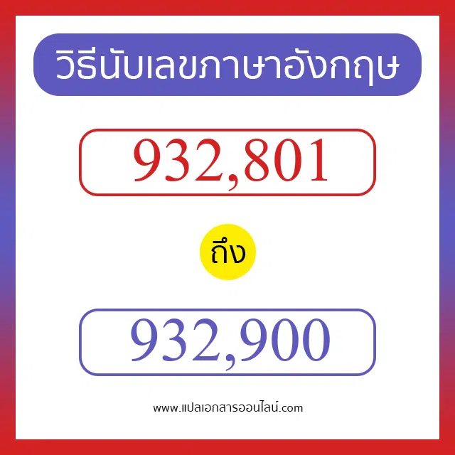 วิธีนับตัวเลขภาษาอังกฤษ 932801 ถึง 932900 เอาไว้คุยกับชาวต่างชาติ