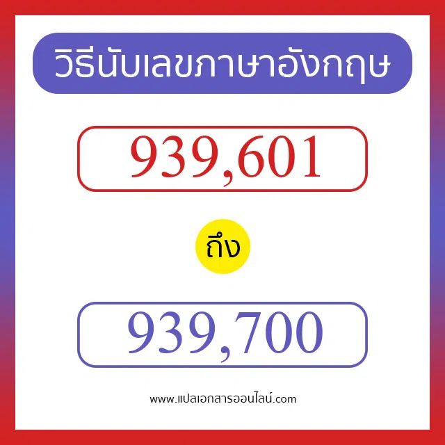 วิธีนับตัวเลขภาษาอังกฤษ 939601 ถึง 939700 เอาไว้คุยกับชาวต่างชาติ