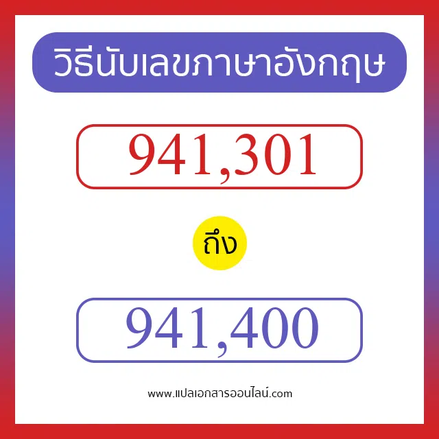 วิธีนับตัวเลขภาษาอังกฤษ 941301 ถึง 941400 เอาไว้คุยกับชาวต่างชาติ