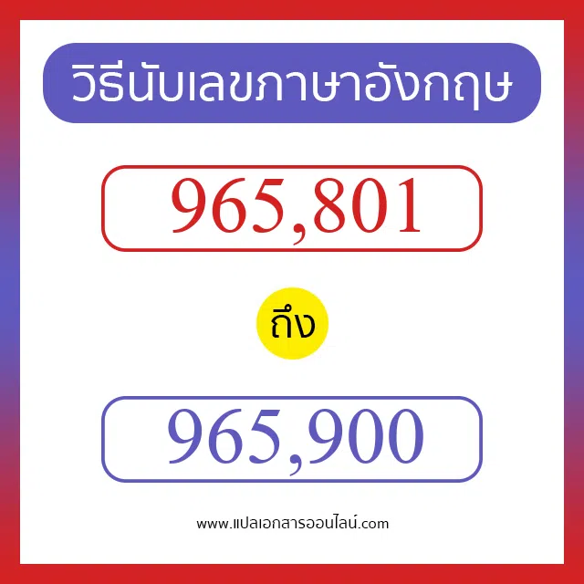 วิธีนับตัวเลขภาษาอังกฤษ 965801 ถึง 965900 เอาไว้คุยกับชาวต่างชาติ