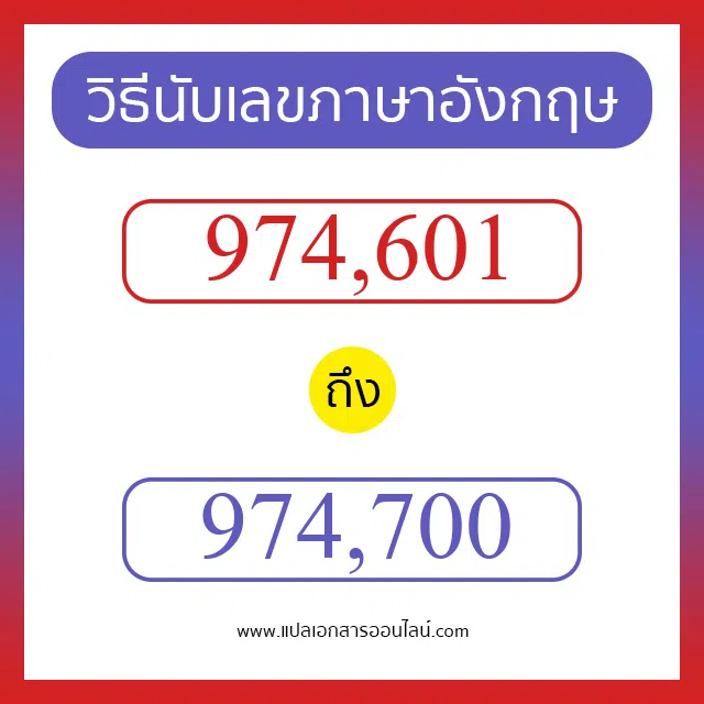 วิธีนับตัวเลขภาษาอังกฤษ 974601 ถึง 974700 เอาไว้คุยกับชาวต่างชาติ