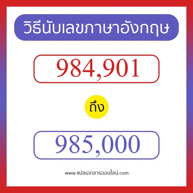 วิธีนับตัวเลขภาษาอังกฤษ 984901 ถึง 985000 เอาไว้คุยกับชาวต่างชาติ
