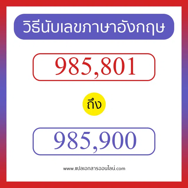 วิธีนับตัวเลขภาษาอังกฤษ 985801 ถึง 985900 เอาไว้คุยกับชาวต่างชาติ