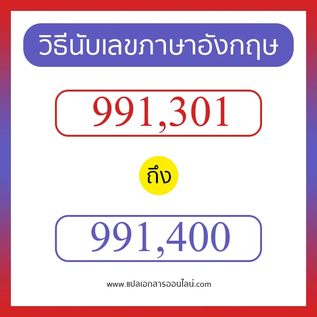 วิธีนับตัวเลขภาษาอังกฤษ 991301 ถึง 991400 เอาไว้คุยกับชาวต่างชาติ
