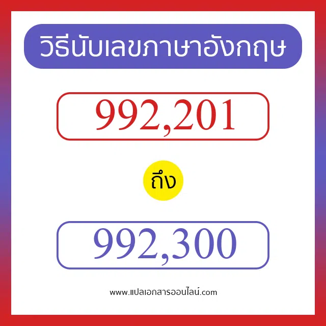 วิธีนับตัวเลขภาษาอังกฤษ 992201 ถึง 992300 เอาไว้คุยกับชาวต่างชาติ