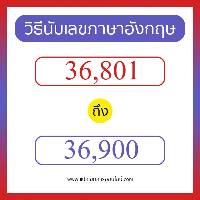 วิธีนับตัวเลขภาษาอังกฤษ 36801 ถึง 36900 เอาไว้คุยกับชาวต่างชาติ