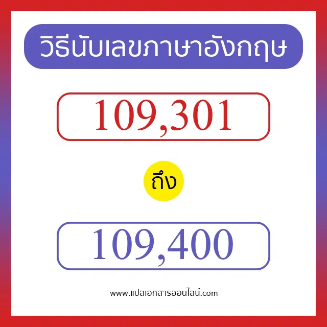 วิธีนับตัวเลขภาษาอังกฤษ 109301 ถึง 109400 เอาไว้คุยกับชาวต่างชาติ