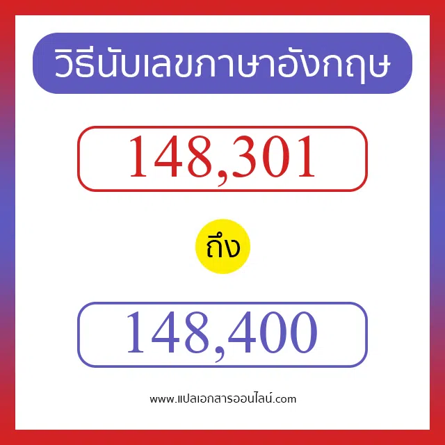 วิธีนับตัวเลขภาษาอังกฤษ 148301 ถึง 148400 เอาไว้คุยกับชาวต่างชาติ