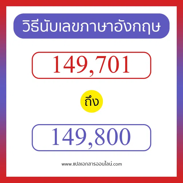 วิธีนับตัวเลขภาษาอังกฤษ 149701 ถึง 149800 เอาไว้คุยกับชาวต่างชาติ