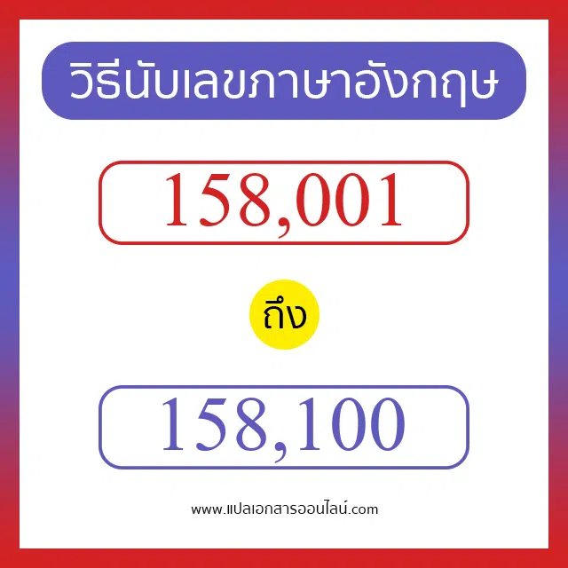 วิธีนับตัวเลขภาษาอังกฤษ 158001 ถึง 158100 เอาไว้คุยกับชาวต่างชาติ