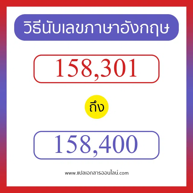 วิธีนับตัวเลขภาษาอังกฤษ 158301 ถึง 158400 เอาไว้คุยกับชาวต่างชาติ