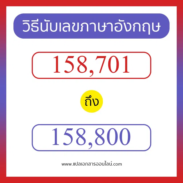 วิธีนับตัวเลขภาษาอังกฤษ 158701 ถึง 158800 เอาไว้คุยกับชาวต่างชาติ