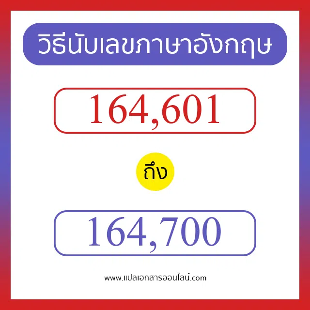 วิธีนับตัวเลขภาษาอังกฤษ 164601 ถึง 164700 เอาไว้คุยกับชาวต่างชาติ