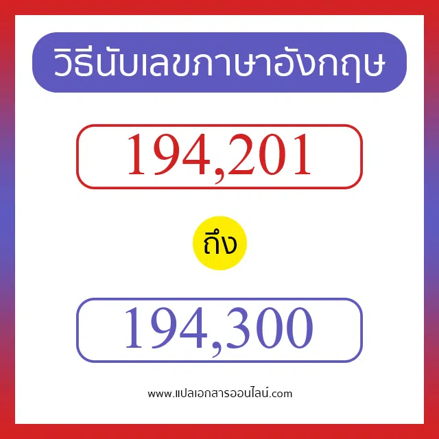 วิธีนับตัวเลขภาษาอังกฤษ 194201 ถึง 194300 เอาไว้คุยกับชาวต่างชาติ