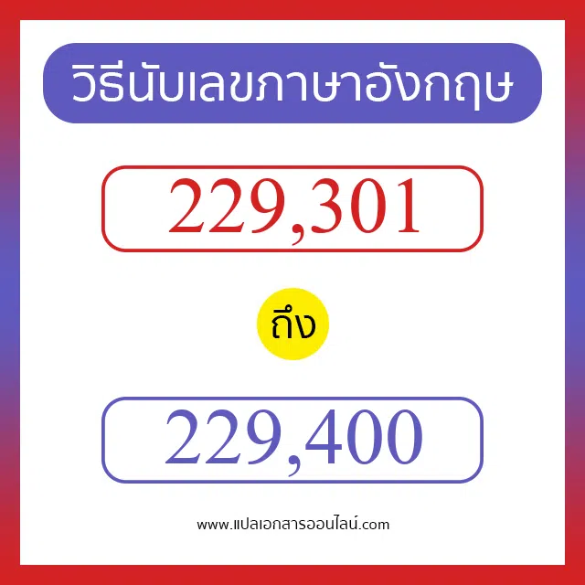 วิธีนับตัวเลขภาษาอังกฤษ 229301 ถึง 229400 เอาไว้คุยกับชาวต่างชาติ