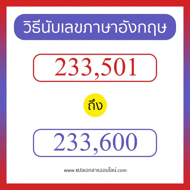 วิธีนับตัวเลขภาษาอังกฤษ 233501 ถึง 233600 เอาไว้คุยกับชาวต่างชาติ