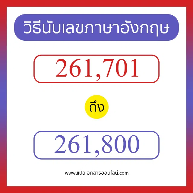 วิธีนับตัวเลขภาษาอังกฤษ 261701 ถึง 261800 เอาไว้คุยกับชาวต่างชาติ