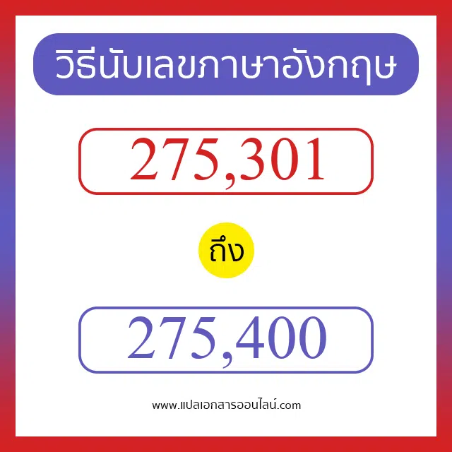 วิธีนับตัวเลขภาษาอังกฤษ 275301 ถึง 275400 เอาไว้คุยกับชาวต่างชาติ