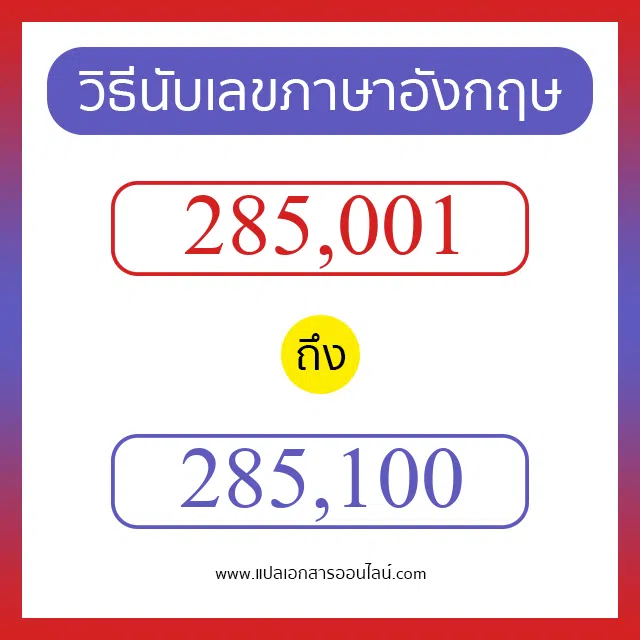 วิธีนับตัวเลขภาษาอังกฤษ 285001 ถึง 285100 เอาไว้คุยกับชาวต่างชาติ