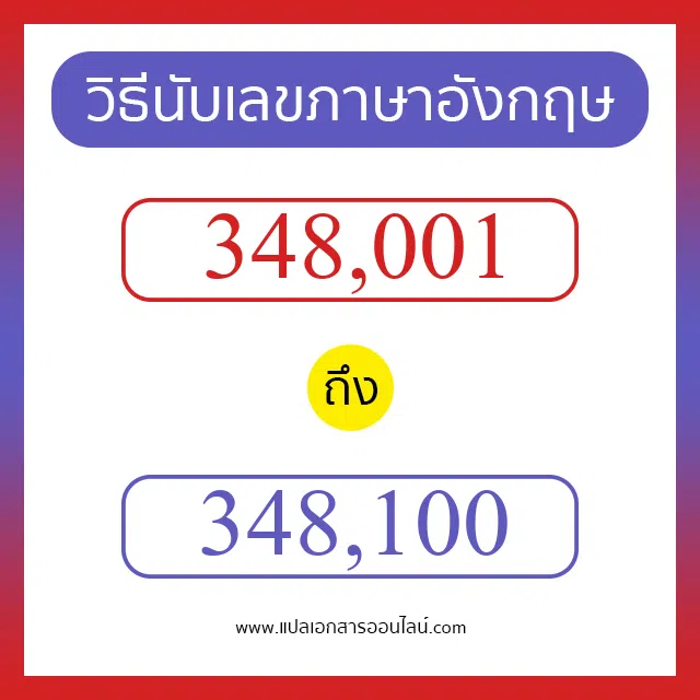 วิธีนับตัวเลขภาษาอังกฤษ 348001 ถึง 348100 เอาไว้คุยกับชาวต่างชาติ