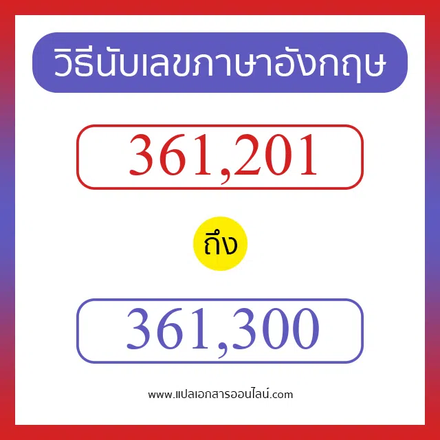 วิธีนับตัวเลขภาษาอังกฤษ 361201 ถึง 361300 เอาไว้คุยกับชาวต่างชาติ