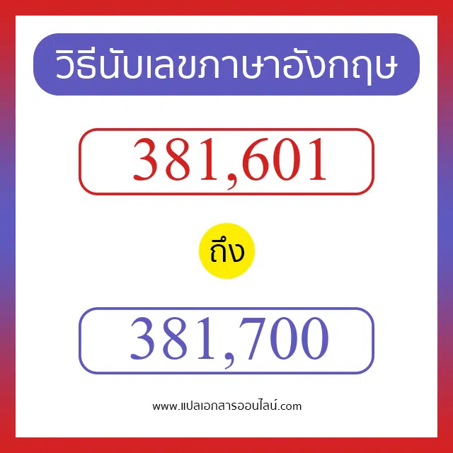 วิธีนับตัวเลขภาษาอังกฤษ 381601 ถึง 381700 เอาไว้คุยกับชาวต่างชาติ