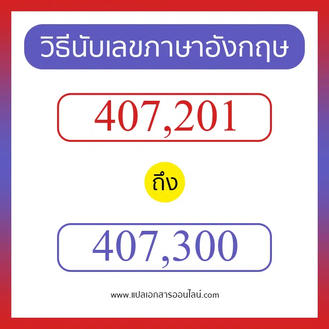 วิธีนับตัวเลขภาษาอังกฤษ 407201 ถึง 407300 เอาไว้คุยกับชาวต่างชาติ