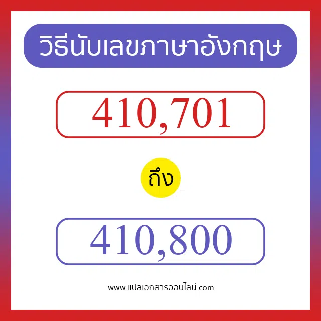 วิธีนับตัวเลขภาษาอังกฤษ 410701 ถึง 410800 เอาไว้คุยกับชาวต่างชาติ