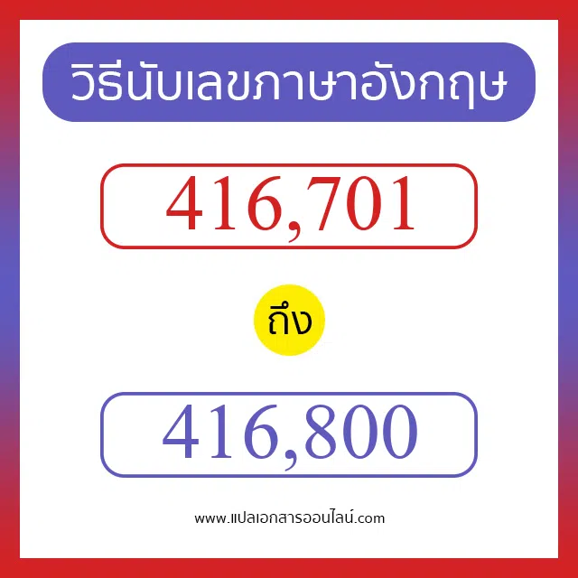 วิธีนับตัวเลขภาษาอังกฤษ 416701 ถึง 416800 เอาไว้คุยกับชาวต่างชาติ