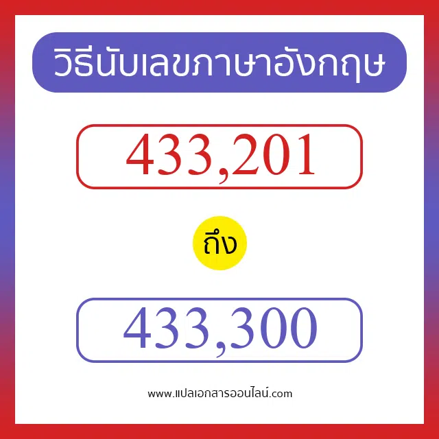 วิธีนับตัวเลขภาษาอังกฤษ 433201 ถึง 433300 เอาไว้คุยกับชาวต่างชาติ
