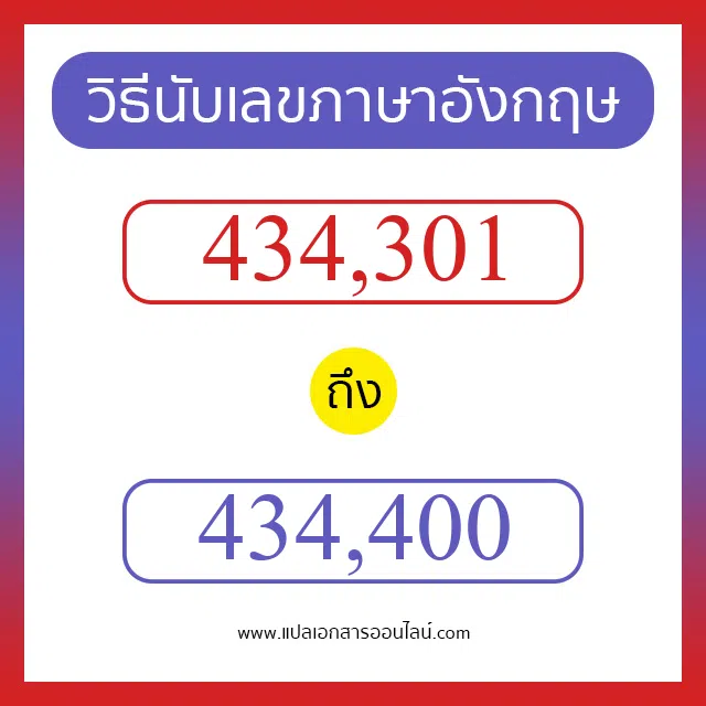 วิธีนับตัวเลขภาษาอังกฤษ 434301 ถึง 434400 เอาไว้คุยกับชาวต่างชาติ