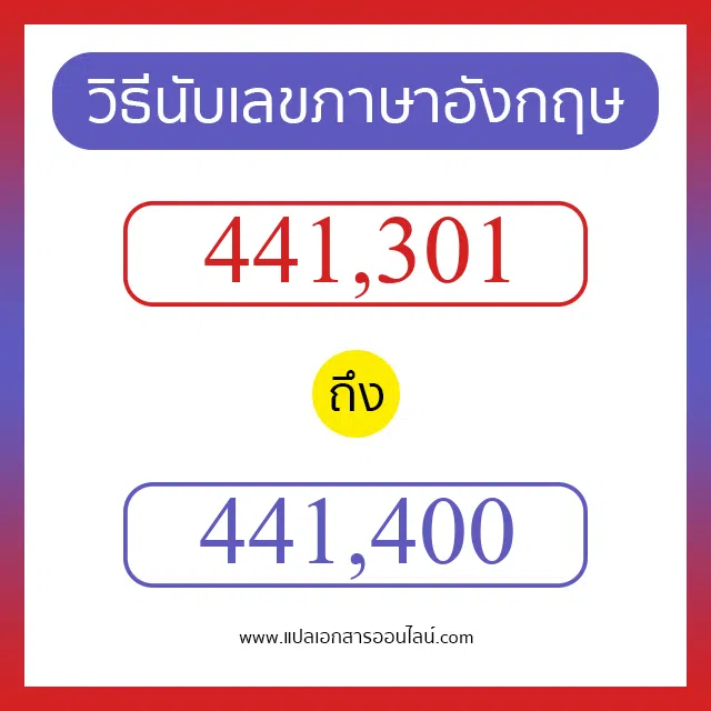 วิธีนับตัวเลขภาษาอังกฤษ 441301 ถึง 441400 เอาไว้คุยกับชาวต่างชาติ