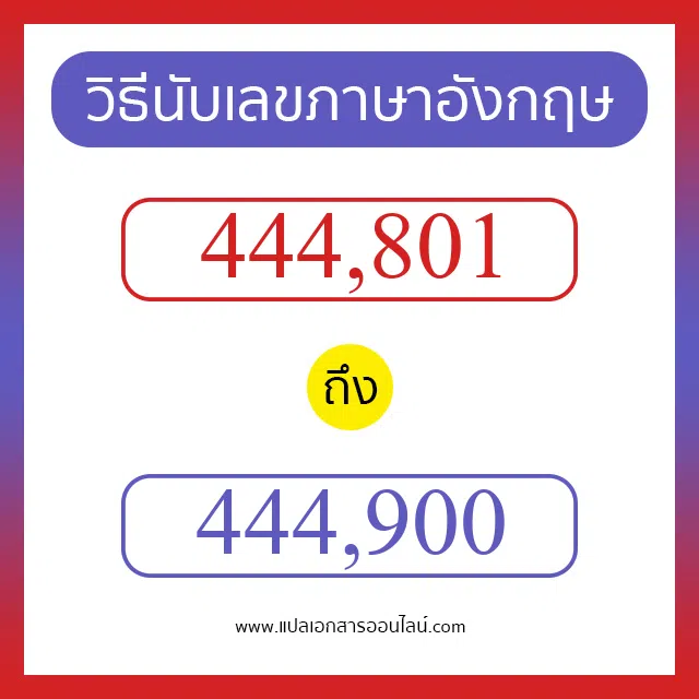 วิธีนับตัวเลขภาษาอังกฤษ 444801 ถึง 444900 เอาไว้คุยกับชาวต่างชาติ