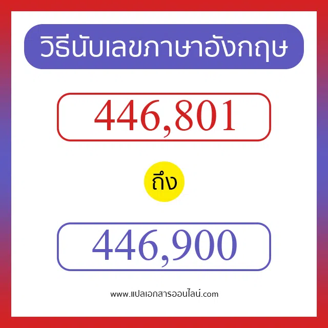 วิธีนับตัวเลขภาษาอังกฤษ 446801 ถึง 446900 เอาไว้คุยกับชาวต่างชาติ