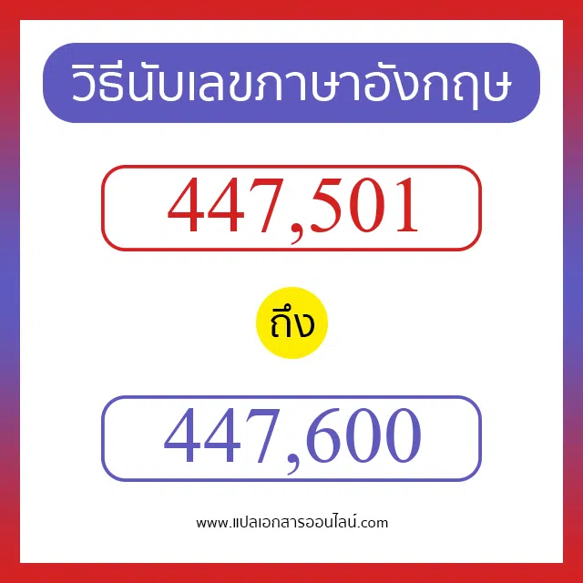วิธีนับตัวเลขภาษาอังกฤษ 447501 ถึง 447600 เอาไว้คุยกับชาวต่างชาติ
