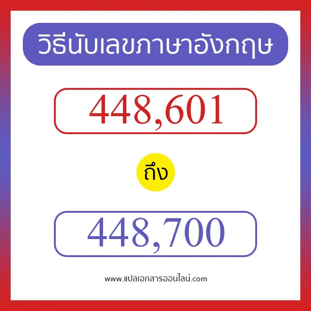 วิธีนับตัวเลขภาษาอังกฤษ 448601 ถึง 448700 เอาไว้คุยกับชาวต่างชาติ