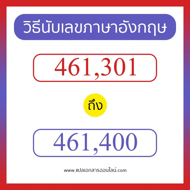 วิธีนับตัวเลขภาษาอังกฤษ 461301 ถึง 461400 เอาไว้คุยกับชาวต่างชาติ