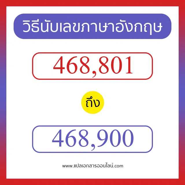 วิธีนับตัวเลขภาษาอังกฤษ 468801 ถึง 468900 เอาไว้คุยกับชาวต่างชาติ
