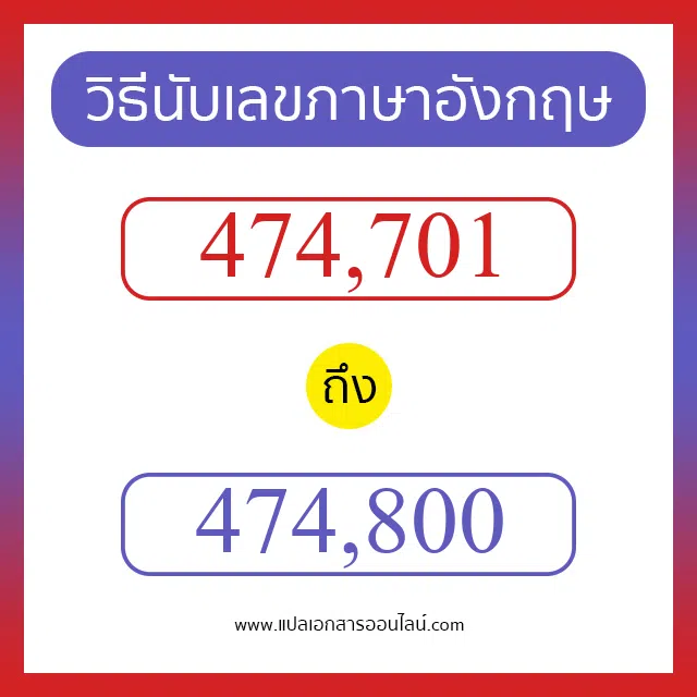 วิธีนับตัวเลขภาษาอังกฤษ 474701 ถึง 474800 เอาไว้คุยกับชาวต่างชาติ