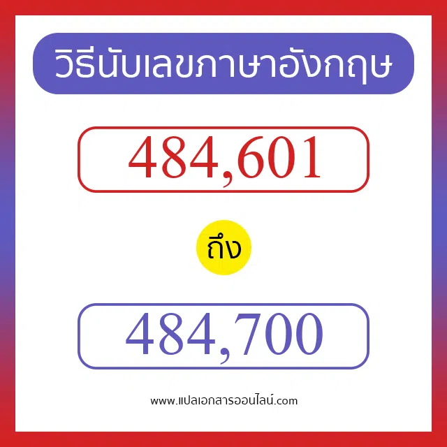 วิธีนับตัวเลขภาษาอังกฤษ 484601 ถึง 484700 เอาไว้คุยกับชาวต่างชาติ