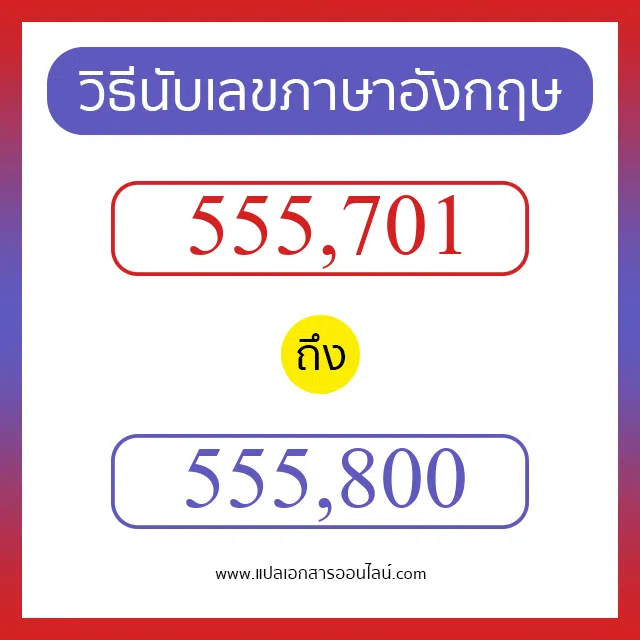 วิธีนับตัวเลขภาษาอังกฤษ 555701 ถึง 555800 เอาไว้คุยกับชาวต่างชาติ