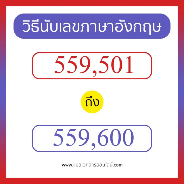 วิธีนับตัวเลขภาษาอังกฤษ 559501 ถึง 559600 เอาไว้คุยกับชาวต่างชาติ