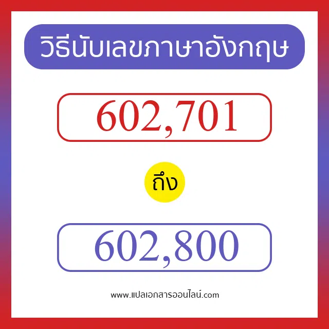 วิธีนับตัวเลขภาษาอังกฤษ 602701 ถึง 602800 เอาไว้คุยกับชาวต่างชาติ