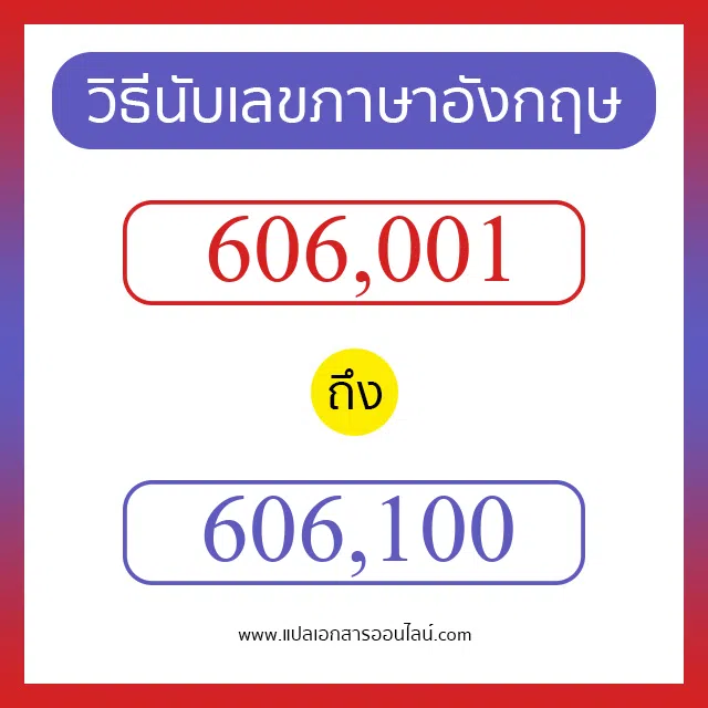 วิธีนับตัวเลขภาษาอังกฤษ 606001 ถึง 606100 เอาไว้คุยกับชาวต่างชาติ