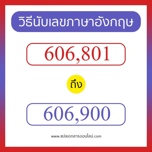 วิธีนับตัวเลขภาษาอังกฤษ 606801 ถึง 606900 เอาไว้คุยกับชาวต่างชาติ