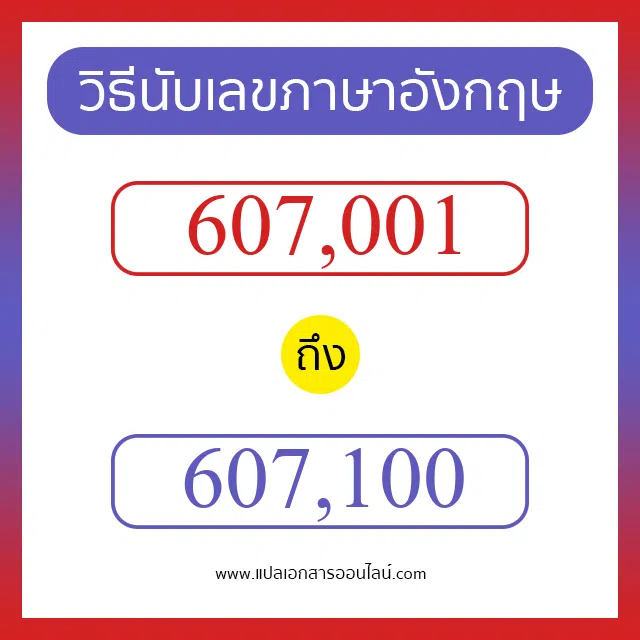 วิธีนับตัวเลขภาษาอังกฤษ 607001 ถึง 607100 เอาไว้คุยกับชาวต่างชาติ