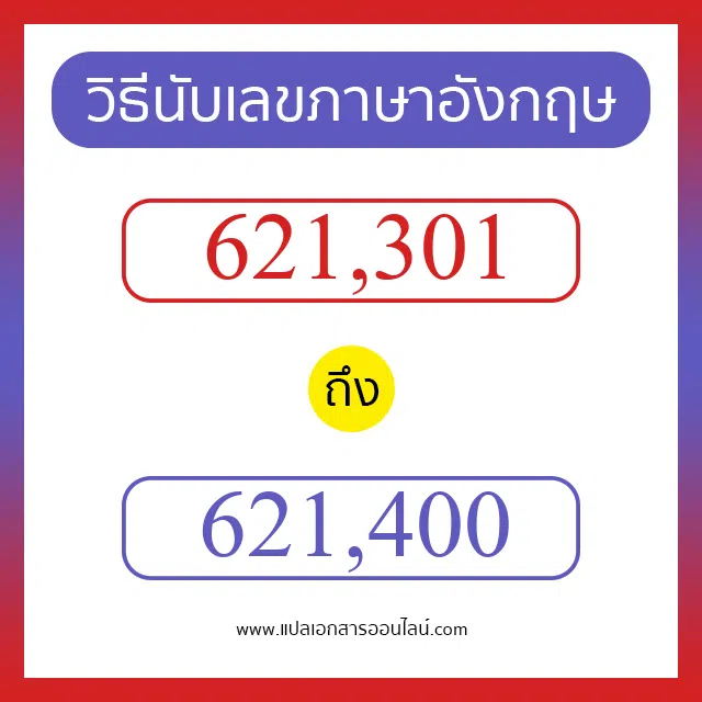 วิธีนับตัวเลขภาษาอังกฤษ 621301 ถึง 621400 เอาไว้คุยกับชาวต่างชาติ
