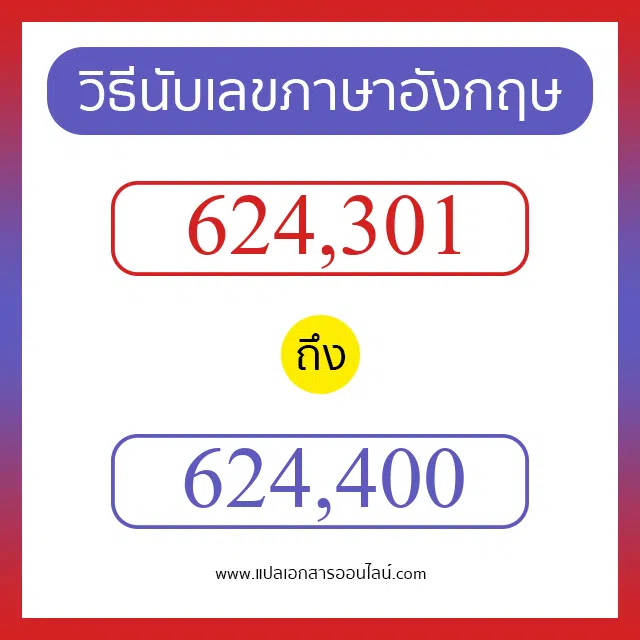 วิธีนับตัวเลขภาษาอังกฤษ 624301 ถึง 624400 เอาไว้คุยกับชาวต่างชาติ