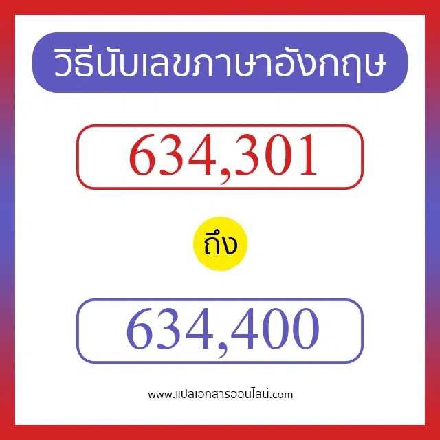 วิธีนับตัวเลขภาษาอังกฤษ 634301 ถึง 634400 เอาไว้คุยกับชาวต่างชาติ