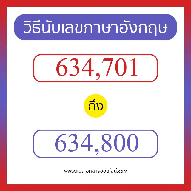 วิธีนับตัวเลขภาษาอังกฤษ 634701 ถึง 634800 เอาไว้คุยกับชาวต่างชาติ